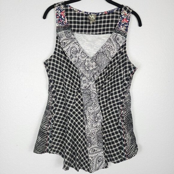 Anthropologie Tops - Anthropologie One September Farm Patchwork Tank Top Plaid Black Womens Size MED